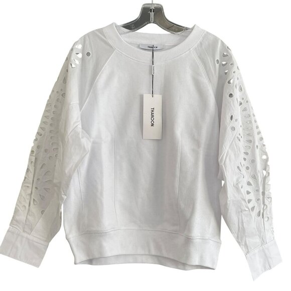 Thakoon White Embroidered Balloon Sleeve Sweatshirt Medium NEW - Picture 3 of 8